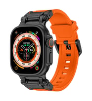 Watch 44mm KRD-101 Titanyum Metal Başlıklı Silikon Kordon (Siyah - Turuncu)