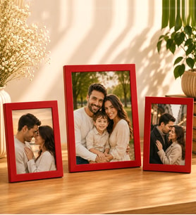 Kişiye Özel Ahşap Fotoğraflı 3'Lü Mdf Çerçeve (Kırmızı)