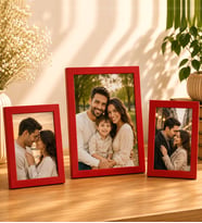 Kişiye Özel Ahşap Fotoğraflı 3'Lü Mdf Çerçeve (Kırmızı)