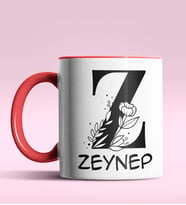 Kişiye Özel Z Harfi Romantik Tasarım Siyah Renk Kupa (Kırmızı)