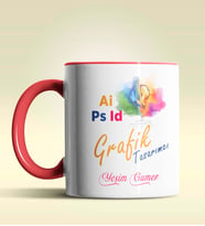 Kişiye Özel Grafik Tasarımcı Tasarımlı Turuncu Kupa Bardak (Kırmızı)