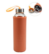 Deri Kılıflı 500Ml Cam Matara (Turuncu)