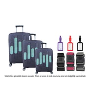 Bagacar Kalp 3lü Set Valiz Kılıfı, 3 lü Valiz Kemeri, 3lü Valiz Etiketi (Turkuaz-Yeşil)