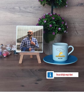 Antrenör Fotoğraflı Dekoratif Taş, Ahşap Altlıklı Türk Kahvesi Fincanı Hediye (Model 5)