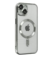 ALLY iPhone 14 6.1inç Renkli Kenar Lazer Çerçeveli Magsafe Uyumlu Silikon Kılıf (Gümüş)
