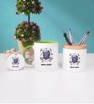 Öğretmenler Günü Hediyesi Kupa Bardak Kırmızı Kalemlik ve Anahtarlık (Model 8)