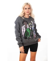 Krem-Gri Kız Baskılı Kadın Oversize 3 İplik Şardonlu Bisiklet Yaka Sweatshirt Hoodie (Gri)