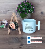 Amcaya Hediye Kupa Bardak Beyaz ve Fotoğraflı Ahşap Anahtarlık Hediye (Model 12)