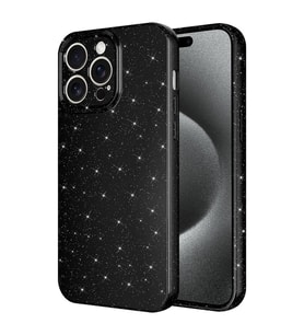 Apple iPhone 15 Pro Max Kılıf Kamera Korumalı Simli Lüks Işıltılı Silikon (Siyah)