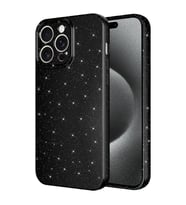 Apple iPhone 15 Pro Max Kılıf Kamera Korumalı Simli Lüks Işıltılı Silikon (Siyah)