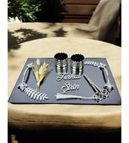 Elegance Gümüş Yapraklı Söz Nişan Tepsisi (Beyaz)
