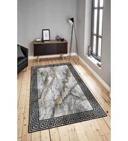 Dijital Baskılı Yıkanabilir Kaymaz Modern Renkli Salon Halısı Mutfak Halısı Yolluk ND-HY-1293 (Gri)