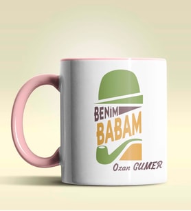 Kişiye Özel Benim Babam Tasarımlı Siyah Kupa Bardak (Pembe)