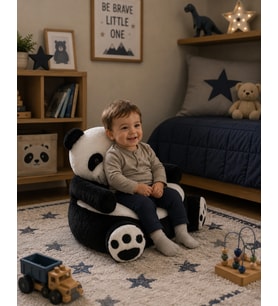 Özgüner Oyuncak Panda Pelüş Bebek Çocuk Koltuğu (%100 Yerli) (Siyah - Beyaz)