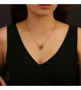 14 Ayar Gerçek Altın Kaplama Gümüş Kalpli Ağ Kolye (Rose)