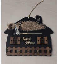 Sweet Home Yazılı Ahşap Anahtar Askılığı Duvar Askılı Anahtarlık Dekoratif Duvar Anahtarlık (Siyah)