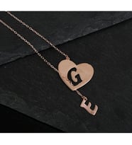 İç İçe Harf Kalpli 925 Ayar Gümüş Kolye (Rose)