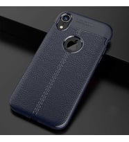 Uyumlu Model Apple iPhone XR 6.1 Kılıf Deri Tarzı Niss Silikon Case (Lacivert)