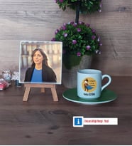Öğretmenler Günü Hediyesi Fotoğraflı Dekoratif Taş, Ahşap Altlıklı Türk Kahvesi Fincanı Hediye (Model 9)