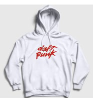 Presmono Unisex Gri Logo Daft Punk Kapüşonlu Sweatshirt 60050tt (Beyaz)