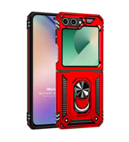 Microsonic Samsung Galaxy Z Flip 6 Kılıf Military Ring Holder Lacivert (Kırmızı)