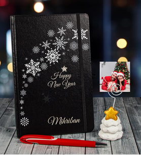 eJOYA Yeni Yıla Özel Defter Kalem Ve Fotoğraflı Çam Ağacı Notluk Hediye Seti 110662 (Siyah)
