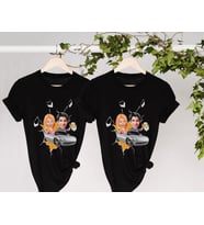 BK Gift Kişiye Özel Sevgililer Karikatürlü İkili Siyah T-shirt Seti, Sevgililer Hediye, Çift Hediyesi, Yıl Dönümü Hediyesi, Kişiye Özel Tişört (Model 6)