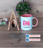 Ebe Kupa Bardak Beyaz ve Fotoğraflı Ahşap Anahtarlık Hediye (Model 6)