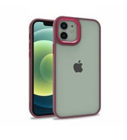 Apple iPhone 12 Kılıf Case, Kamera Lens Korumalı Elektroplatin Kaplama Sert PC Koruyucu Colourful Platinum Serisi (Kırmızı)