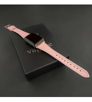 vagave Apple Watch Kadın Klasik Deri Kordon İsme Özel 3-4-5-6-7 / 38-40-41mm (Pembe)