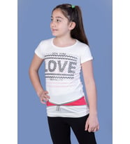 Toontoy  Kız Çocuk T-Shirt Love Varak Baskı (Ekru)