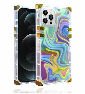 Apple iPhone 12 Pro Max Kılıf Ples Ebruli Dalga Desenli Kılıf (Mavi)