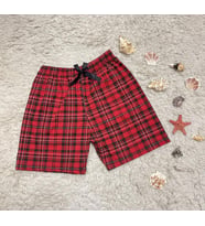 %100 Pamuk Kadın Yüksek Bel Dört Mevsim Şort Pijama  (Kırmızı-Siyah)
