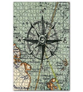Cakapuzzle Harita Ortasında Pusula Görseli Puzzle Yapboz MDF (Ahşap) (255 Parça)