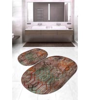 Dijital Baskılı Kaymaz Taban Yıkanabilir Oval 2'li Klozet Takımı Banyo Paspası NOKZ-SD-443 (Kırmızı)