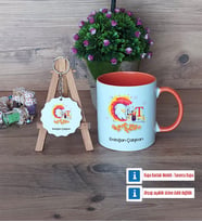 Grafiker Kupa Bardak Kırmızı ve Ahşap Anahtarlık Hediye (Model 12)