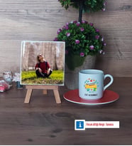 Öğretmenler Günü Hediyesi Fotoğraflı Dekoratif Taş, Ahşap Altlıklı Türk Kahvesi Fincanı Hediye (Model 8)