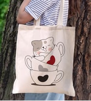 BK Gift Kedi Tasarımlı Kanvas Bez Çanta, Baskılı Omuz Çantası, Alışveriş Çantası, Plaj Çantası, Arkadaşa Hediye- (Model 7)