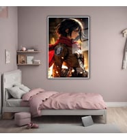 Metal Çerçeveli Cam Tablo Dizi Karakteri Mikasa Ackerman (Gümüş)