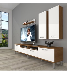 Decoraktiv Eko 5200D Slm Krom Ayaklı Tv Ünitesi Tv Sehpası (Beyaz - Kahverengi)