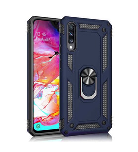 Huawei P Smart Pro 2019 Uyumlu Kılıf Standlı Manyetik Yüzüklü Military Magnetic Ring Polycarbonate and TPU Case (Lacivert)