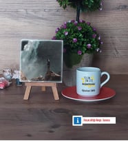 Mühendisler Günü Hediyesi Fotoğraflı Dekoratif Taş, Ahşap Altlıklı Türk Kahvesi Fincanı Hediye (Model 8)