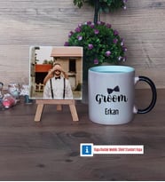 Groom Fotoğraflı Dekoratif Taş, Kupa Bardak Beyaz Hediye (Model 9)