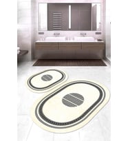 Dijital Baskılı Kaymaz Taban Yıkanabilir Oval 2'li Klozet Takımı Banyo Paspası NOKZ-SD-1081 (Krem)