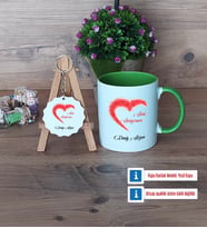 Sevgiliye Hediye Kupa Bardak Kırmızı ve Ahşap Anahtarlık Hediye (Model 13)