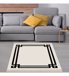 Geometrik Desenli Dijital Baskı Yıkanabilir Kaymaz Taban Düz Model Salon Halısı ve Yolluk  (Gri)