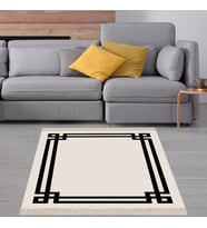 Geometrik Desenli Dijital Baskı Yıkanabilir Kaymaz Taban Düz Model Salon Halısı ve Yolluk  (Gri)