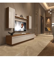 Decoraktiv Eko 5DB Mdf Std Tv Ünitesi Tv Sehpası - Parlak Beyaz (Beyaz - Kahverengi)