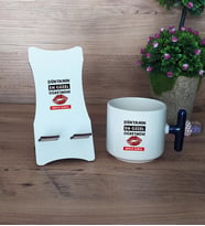 Dünyanın En Güzel Öğretmeni Hediye Sepeti Kupa Bardak T Kulplu ve Ahşap Telefon Standı Öğretmenler Günü Hediyesi (Model 2)