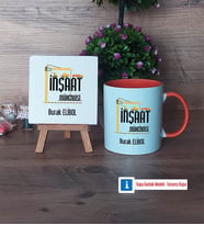 İnşaat Mühendisi Dekoratif Taş, Kupa Bardak Kırmızı Hediye (Model 12)